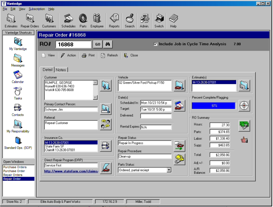 screenshot of Bodyshop Management Software